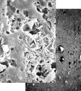 Electron microscope of a glazed ceramic tile before and after it has been treated with AST/95
